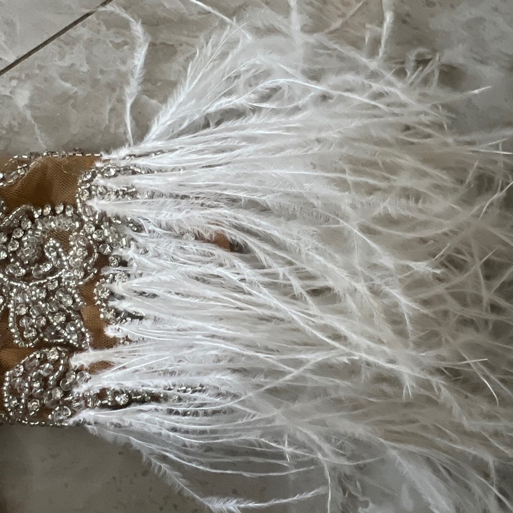 Ashley Lauren Feather Cuff One Shoulder Cocktail Dress - Picture 2 of 5